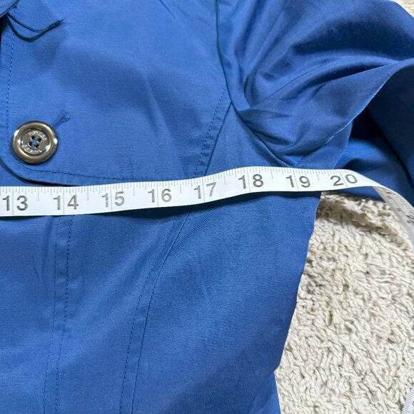 Guess Womens Blue Iridescent Button Trench Coat Luxury Old Money Preppy City M - Picture 7 of 8